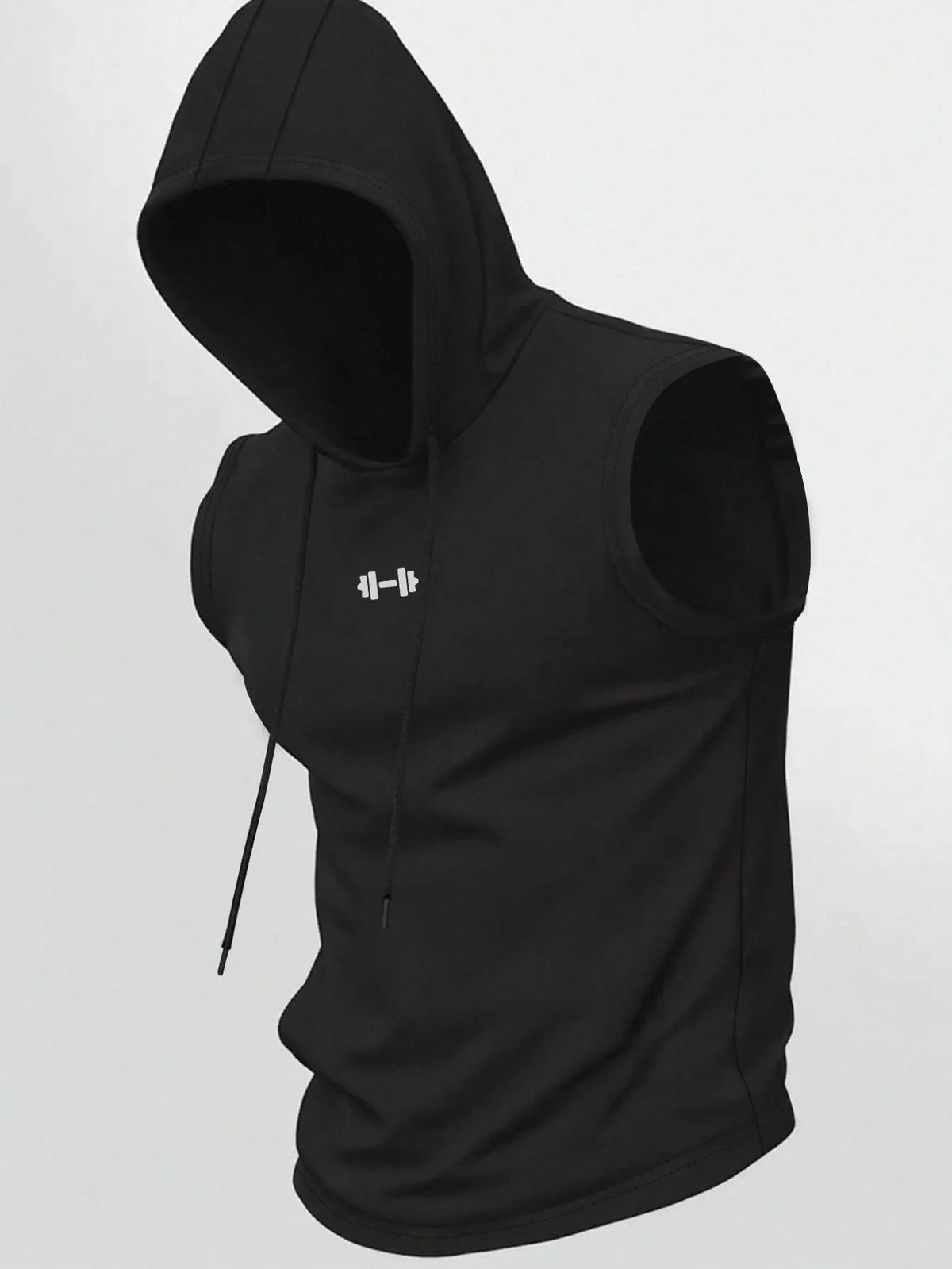 Men's Sleeveless Hooded Vest, Dumbbell Print Gym Tank, Breathable Spring Summer Workout Hoodie, Casual Fitness Sportswear