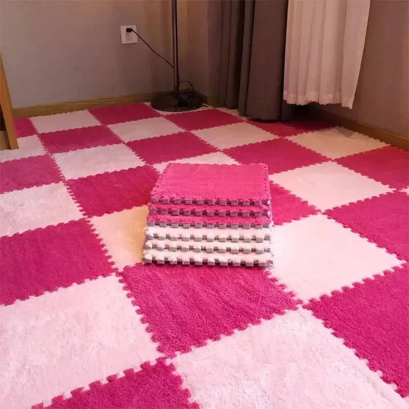 1-10 PCS Plush Foam Floor Mats Carpet Square Foam Floor Mats Fluffy Interlocking Floor Tiles for Bedroom Kindergarten Playground