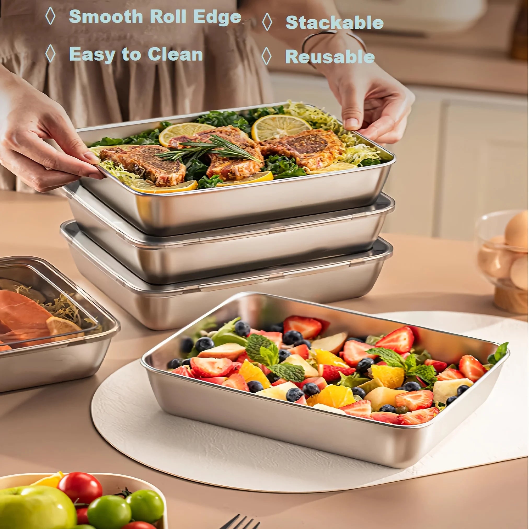 3pcs Stainless Steel Food Containers & Lunch Box, Leakproof Stackable Clear Lids, Kitchen Items and Accessories for Camping