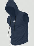 Men's Sleeveless Hooded Vest, Dumbbell Print Gym Tank, Breathable Spring Summer Workout Hoodie, Casual Fitness Sportswear