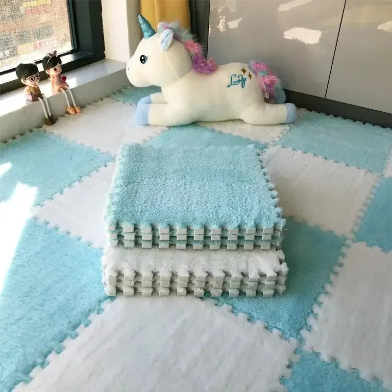 1-10 PCS Plush Foam Floor Mats Carpet Square Foam Floor Mats Fluffy Interlocking Floor Tiles for Bedroom Kindergarten Playground