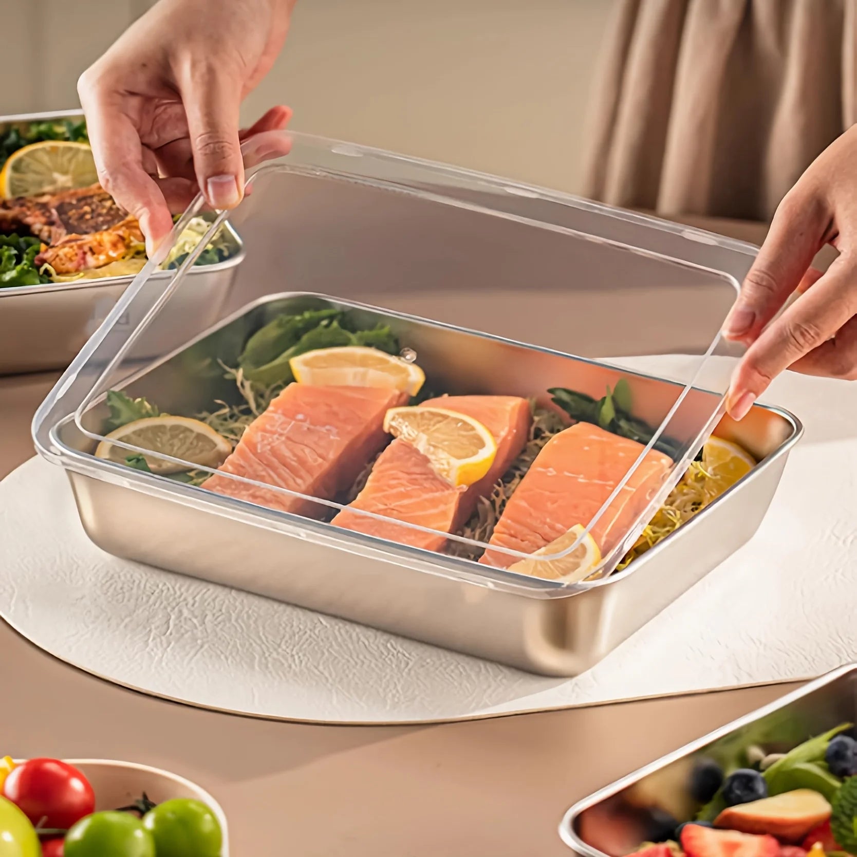3pcs Stainless Steel Food Containers & Lunch Box, Leakproof Stackable Clear Lids, Kitchen Items and Accessories for Camping