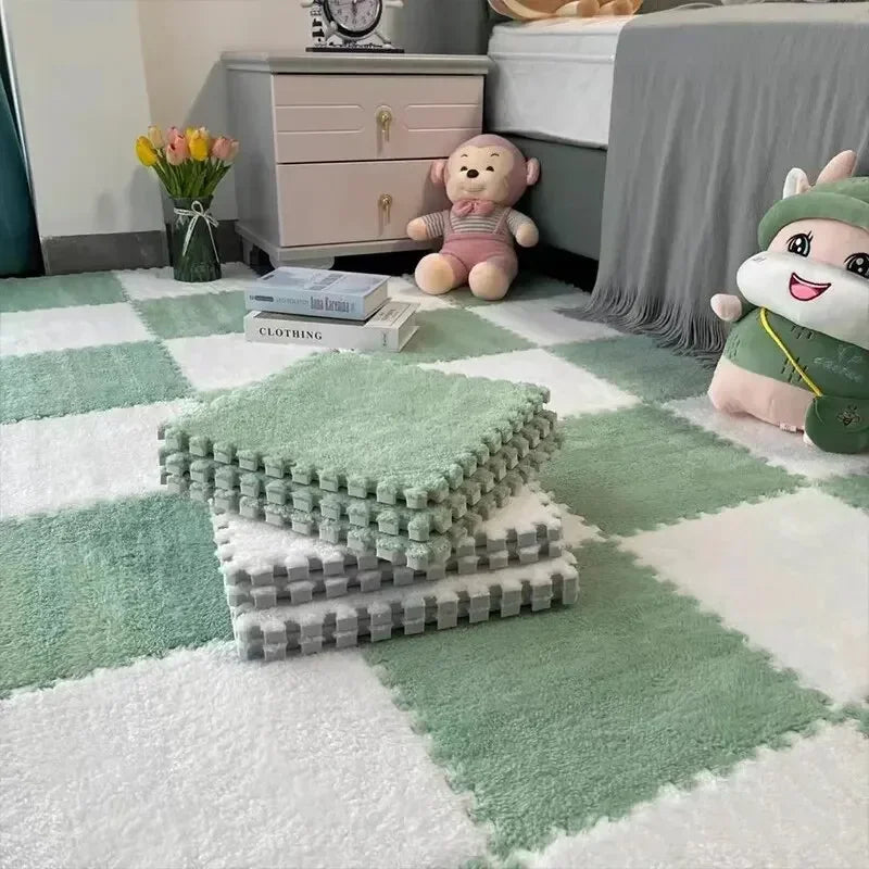 1-10 PCS Plush Foam Floor Mats Carpet Square Foam Floor Mats Fluffy Interlocking Floor Tiles for Bedroom Kindergarten Playground