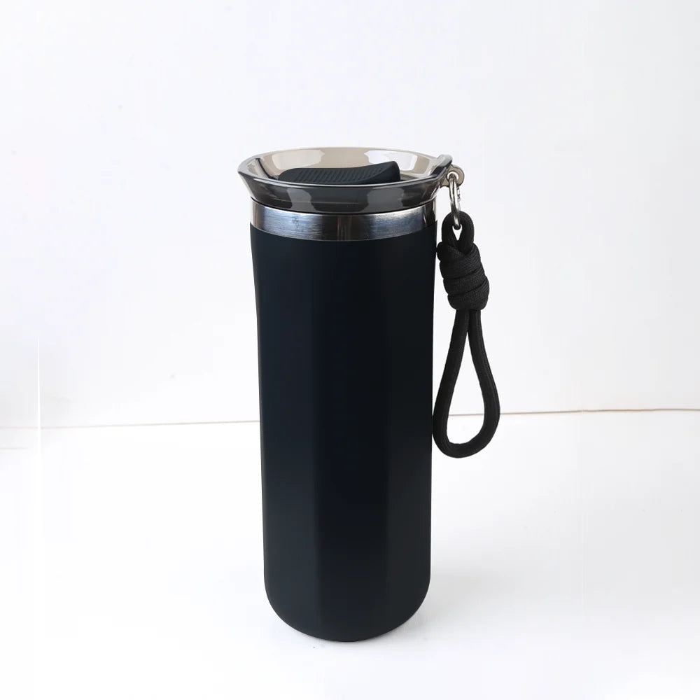 Thermal Water Bottle Insulated Travel Mug Double Wall Coffee Travle Mugs with Carrying Ring for Hot and Cold Drinks Leak_Proof