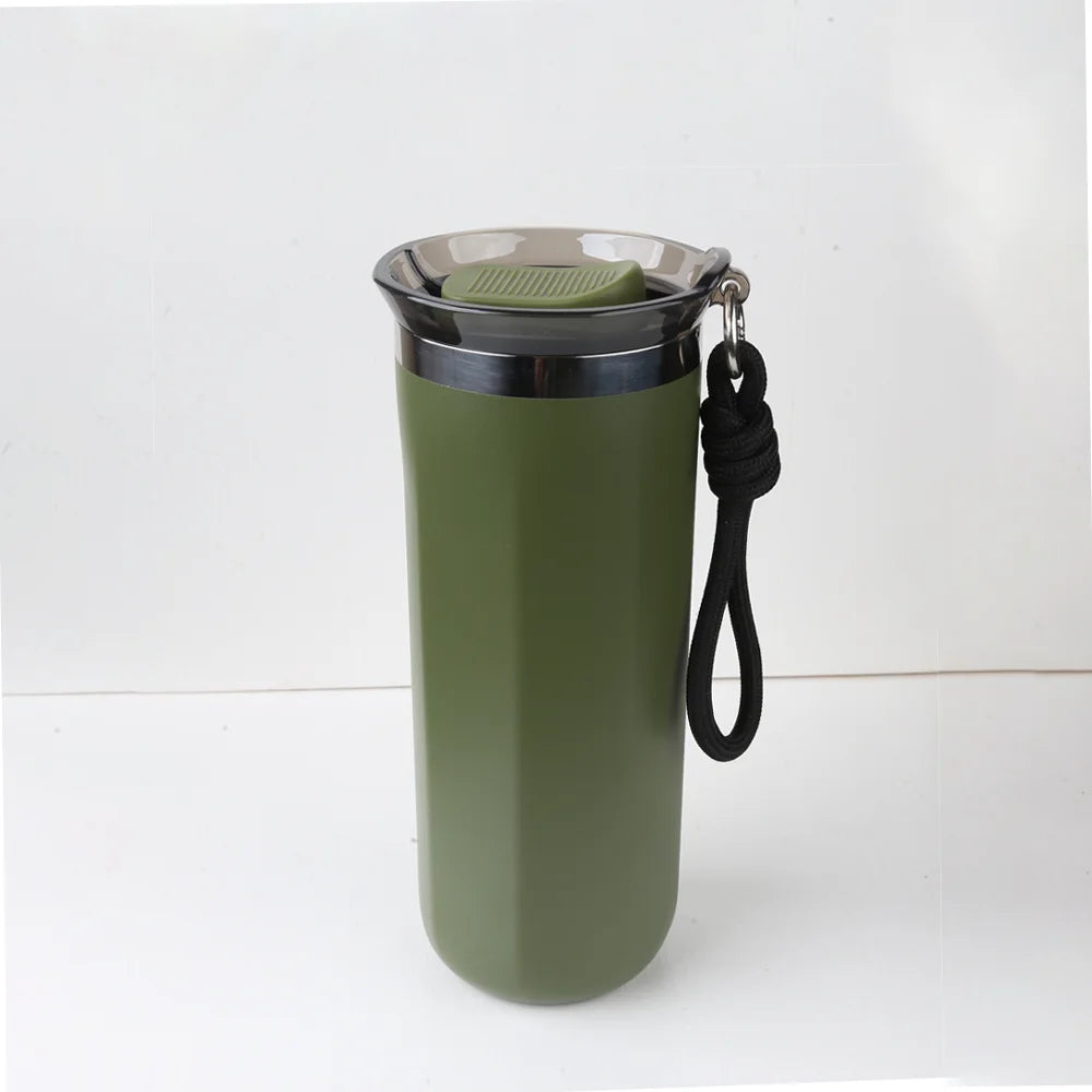 Thermal Water Bottle Insulated Travel Mug Double Wall Coffee Travle Mugs with Carrying Ring for Hot and Cold Drinks Leak_Proof