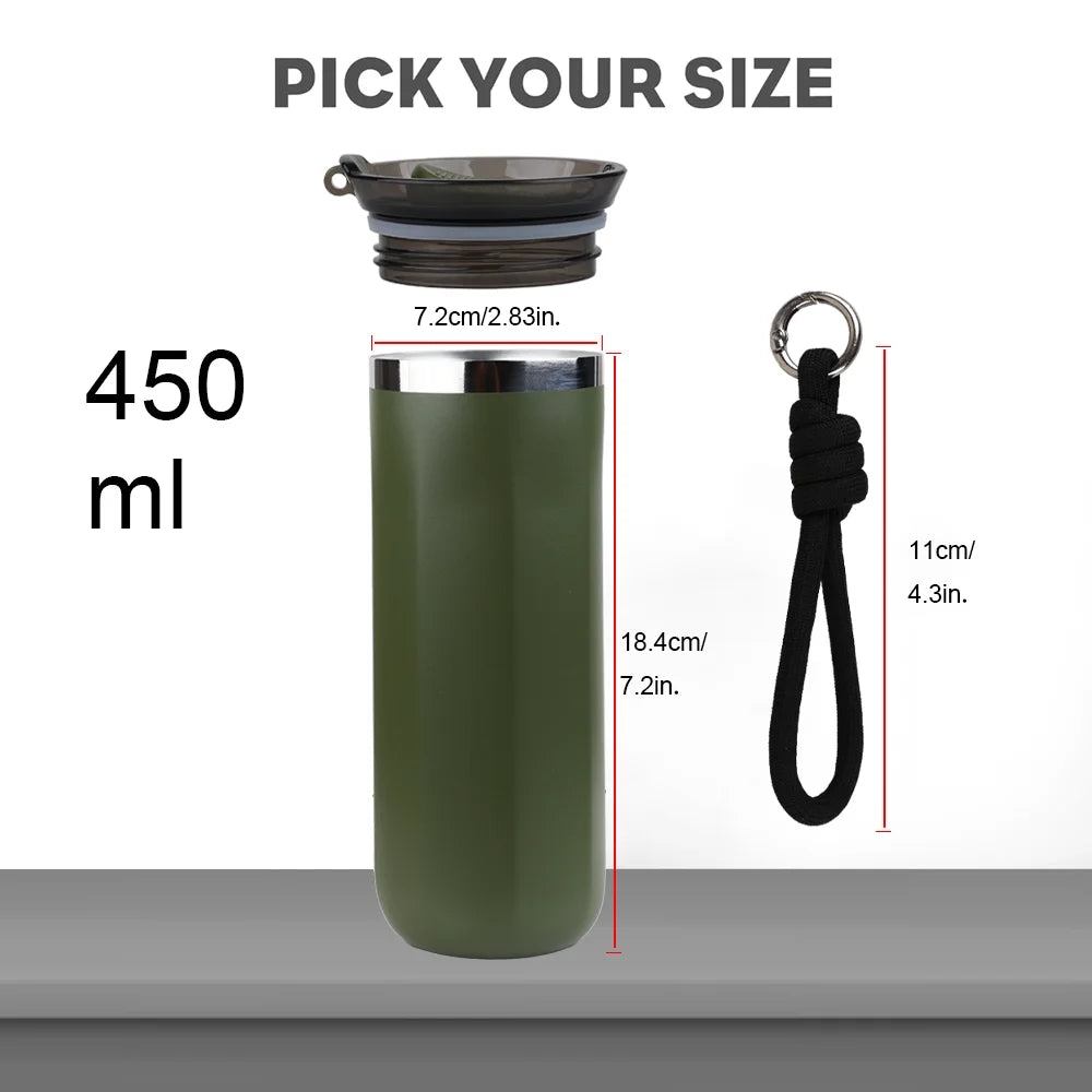 Thermal Water Bottle Insulated Travel Mug Double Wall Coffee Travle Mugs with Carrying Ring for Hot and Cold Drinks Leak_Proof