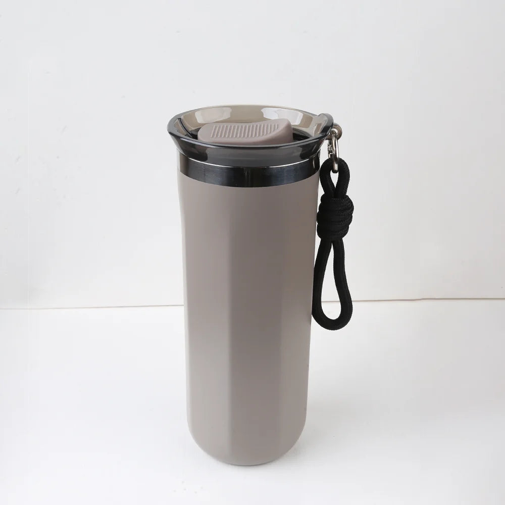 Thermal Water Bottle Insulated Travel Mug Double Wall Coffee Travle Mugs with Carrying Ring for Hot and Cold Drinks Leak_Proof