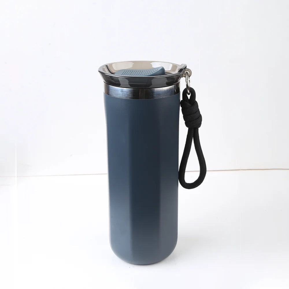 Thermal Water Bottle Insulated Travel Mug Double Wall Coffee Travle Mugs with Carrying Ring for Hot and Cold Drinks Leak_Proof