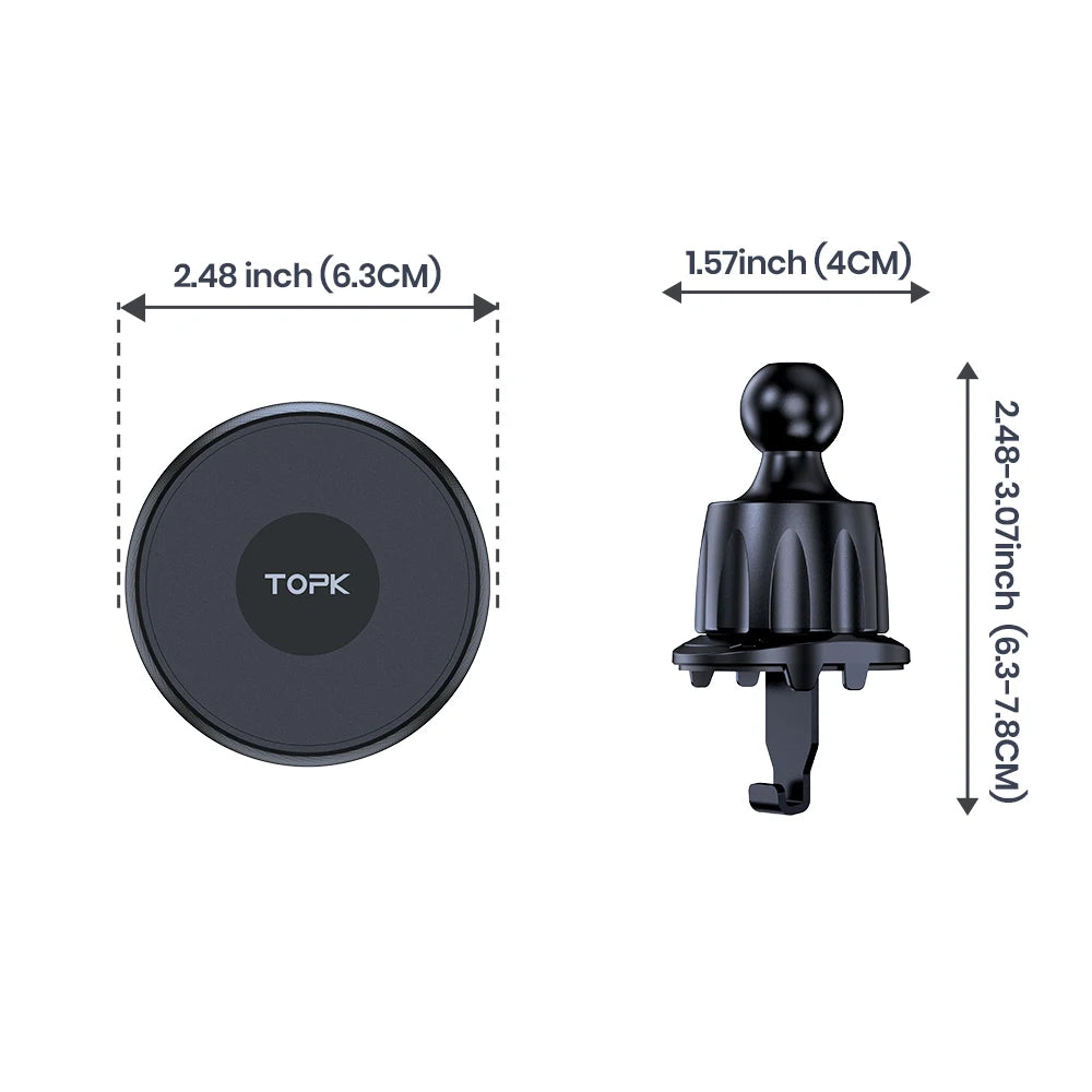TOPK Magnetic Car Holder FOR Magsafe FOR Phone, 20 Powerful Magnets Metal Hook Vent Clip, Single-Hand Operation Universal Mount