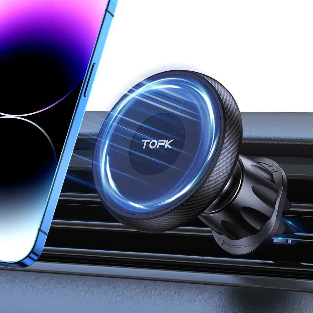 TOPK Magnetic Car Holder FOR Magsafe FOR Phone, 20 Powerful Magnets Metal Hook Vent Clip, Single-Hand Operation Universal Mount
