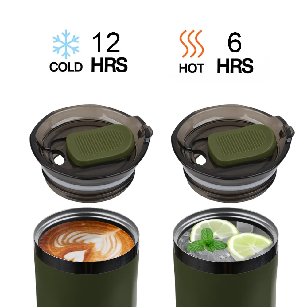 Thermal Water Bottle Insulated Travel Mug Double Wall Coffee Travle Mugs with Carrying Ring for Hot and Cold Drinks Leak_Proof